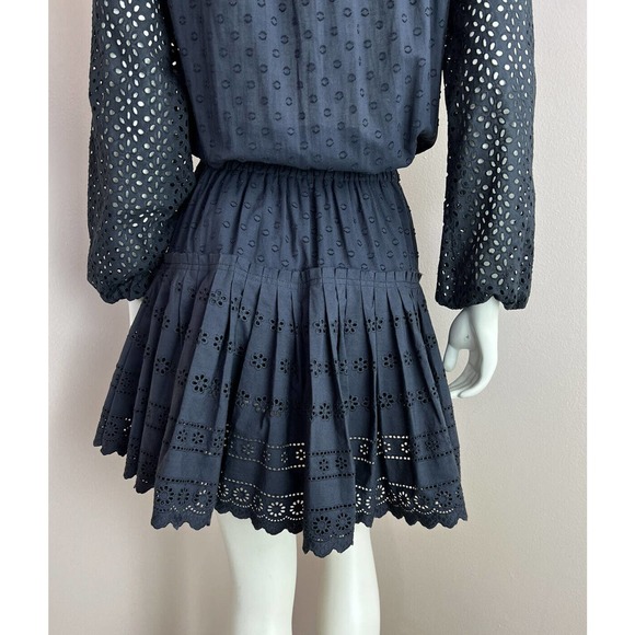 NEW Roller Rabbit Black Arista Dress Eyelet Ruffle Smock Long Sleeve Mini Boho S - Picture 8 of 12